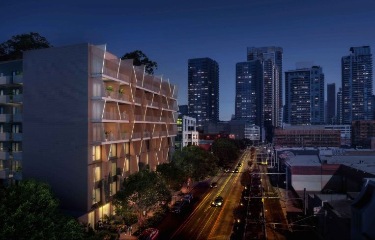 The development is located at 1411 South Flower Street in the South Park neighborhood, about a half-block from the Los Angeles Convention Center.