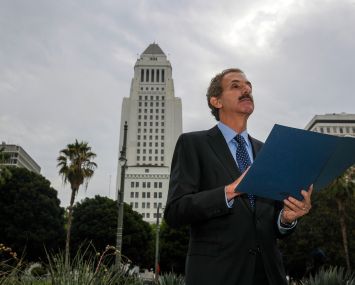 Los Angeles City Attorney Mike Feuer in front of City Hall.