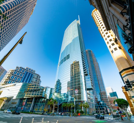 General view of Wilshire Grand Center, the tallest building in L.A. in January 2022.