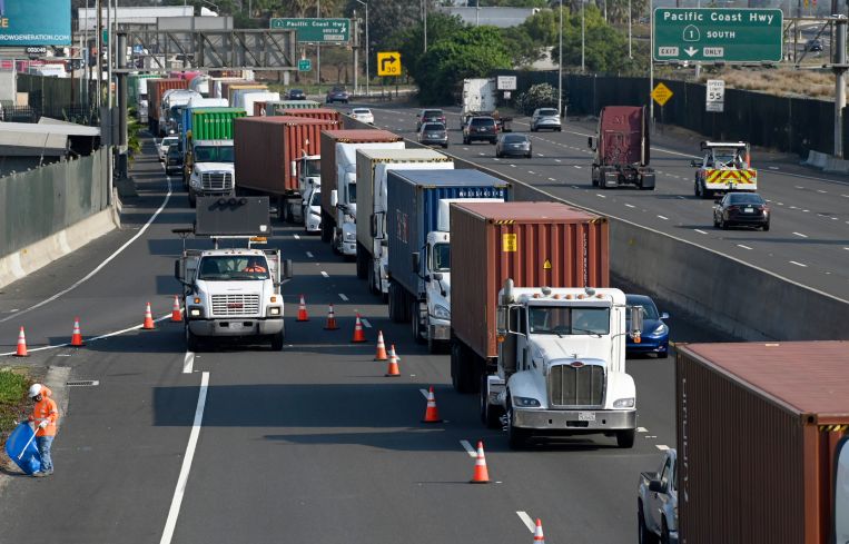 Closures cause traffic delays for motorist and port bound trucks in Long Beach.