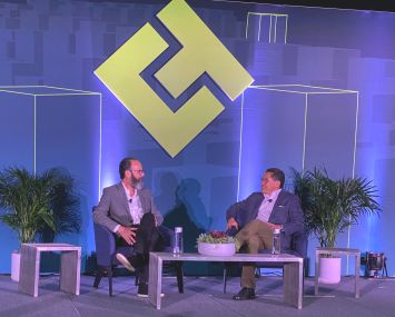 CREtech CEO Michael Beckerman, left, and Kastle CEO Haniel Lynn unveiled the new digital catalog called Real Estate Tech360 at the CREtech San Diego 2022 event today at the city’s convention center.