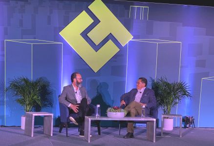 CREtech CEO Michael Beckerman, left, and Kastle CEO Haniel Lynn unveiled the new digital catalog called Real Estate Tech360 at the CREtech San Diego 2022 event today at the city’s convention center.