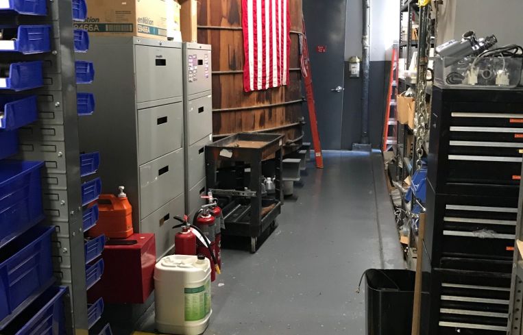 The maintenance area and water tower before the renovation.