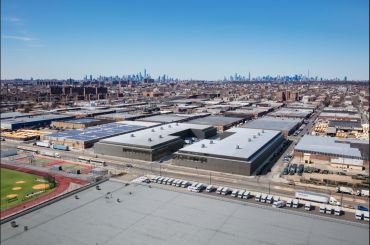 An aerial view of neighboring warehouses Amazon leased from Wildflower in November 2020 in East New York, Brooklyn. 