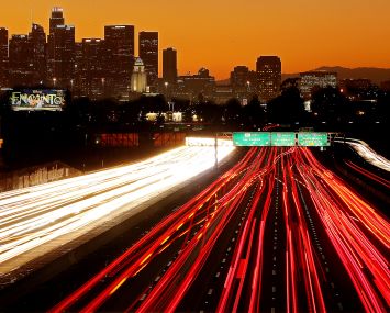 Traffic streams along the San Bernardino Freeway in Downtown Los Angeles.
