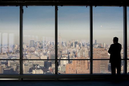 View from the 40th floor of 7 World Trade Center. The building, owned by Larry Silverstein's development firm, is the first of the World Trade Center buildings to be rebuilt. It was certified as New York City's first "green" office tower. 7 World Trade was designed by Skidmore, Owings and Merrill.