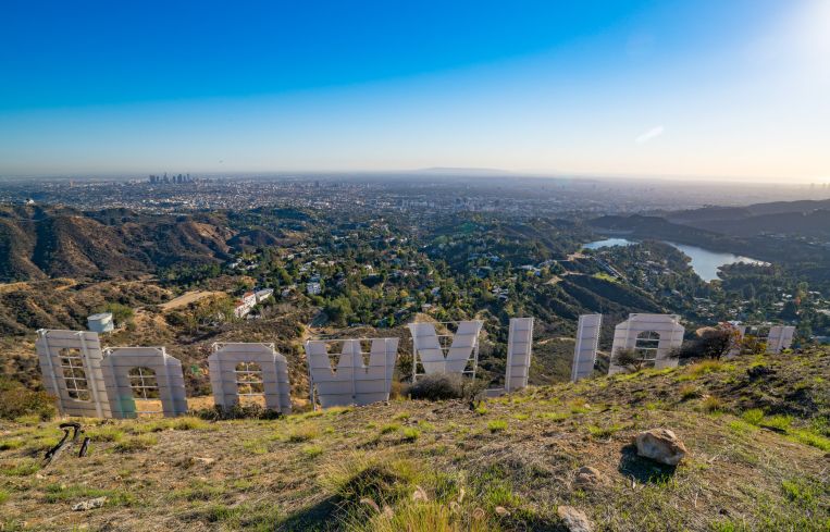 A view of the Hollywood Sign from atop of Mount Lee in Griffith Park. Redwood's 400-unit portfolio spans nine properties in Hollywood, Beverly Hills and Long Beach.