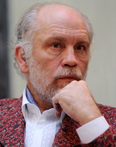 US actor and designer John Malkovich during a press conference on his exhibition entitled "Constantly Being Born - Clothes and Pencil Dreams" held at the Luigi Pecci Museum of Modern Art in 2010.