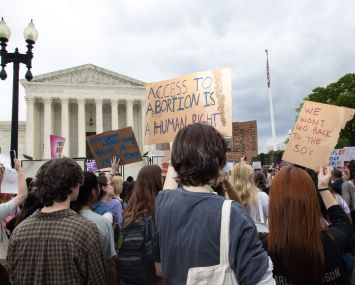 Pro-abortion rights demonstrators rally outside of the Supreme Court in Washington, D.C. on May 5, 2022, following the leak of a draft Supreme Court opinion to overthrow Roe vs. Wade.