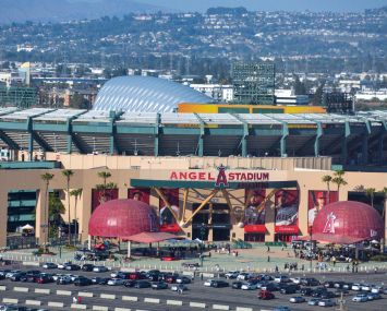 Angel Stadium in Anaheim, above, on May 16, 2022. Anaheim Mayor Harry Sidhu is under federal investigation in connection with the city's sale of Angel Stadium. An affidavit filed in federal court May 12 says authorities are investigating whether Sidhu shared privileged and confidential information with the Angels during stadium sale negotiations, and expected to receive campaign contributions as a result.