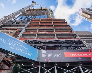 Between January and May, engineers and contractors working with L&L Holdings helped raise the Palace Theatre 30 feet into the air, at the rate of six inches an hour.