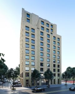 A rendering for Asland Capital Partners and Pembroke Residential Holdings' planned senior housing development at  1940 Turnbull Avenue in the Bronx. 