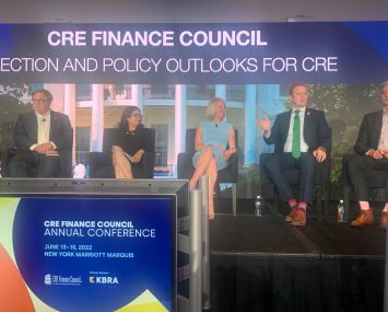 Panelists discuss how the midterm elections will shape commercial real estate during the panel "Election and Policy Outlooks for CRE" at the CREFC June New York City conference Tuesday.