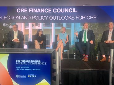 Panelists discuss how the midterm elections will shape commercial real estate during the panel "Election and Policy Outlooks for CRE" at the CREFC June New York City conference Tuesday. 