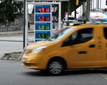 Gas prices are displayed at a Brooklyn station on June 1, 2022 in New York City.