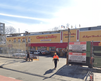 Cherry Valley Marketplace's current location at 2856 Webster Avenue in March with construction underway at the adjacent 410 Bedford Park Boulevard.