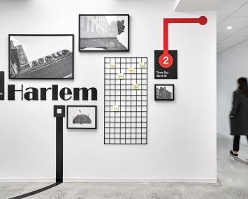 Uber’s new offices at 3 World Trade Center encompass five floors of transportation- and food-themed design, referencing Uber’s various platforms (Uber Eats and Elevate as well as its signature for-hire cab service). One floor is themed around subway stops, while another is focused on well-known New York City restaurants.