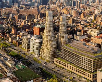 A rendering for the residential towers planned at 570 Washington Street.