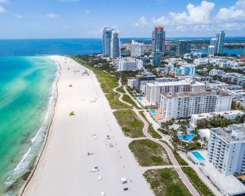 Florida, Miami Beach, South Beach, empty closed public beach due to Coronavirus Pandemic