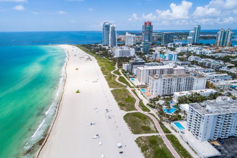 Florida, Miami Beach, South Beach, empty closed public beach due to Coronavirus Pandemic
