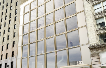 A rendering for KPG Funds' transformed Class A office building at 132 West 14th Street. 