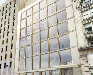 A rendering for KPG Funds' transformed Class A office building at 132 West 14th Street. 