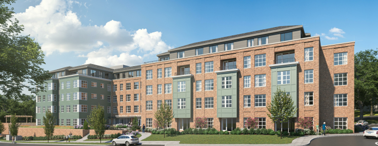 A rendering apartment community planned for 19-35 River Street in Winchester, Mass. 