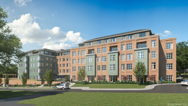 A rendering apartment community planned for 19-35 River Street in Winchester, Mass. 