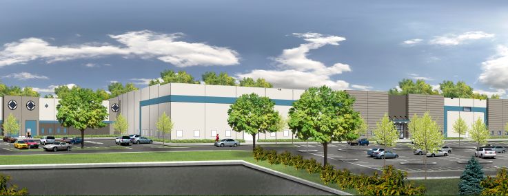 A rendering for Greek Development and Principal Real Estate Investors' warehouse project at 900 Wheeler Way in Langhorne, Pa.