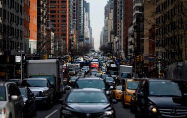 Traffic moves on 2nd Avenue in the morning hours on March 15, 2019 in New York City.         