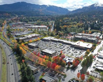 An aerial view of Town & Country Square, a 16-acre retail center in Issaquah, Wash. near Seattle.