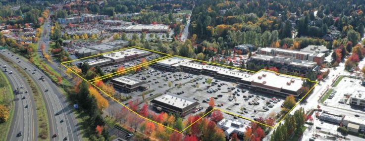 An aerial view of Town & Country Square, a 16-acre retail center in Issaquah, Wash. near Seattle.