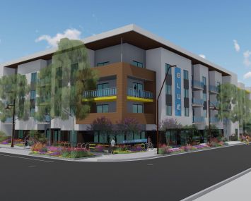 A rendering for the Blue @ Eastline project in Tempe, Ariz.