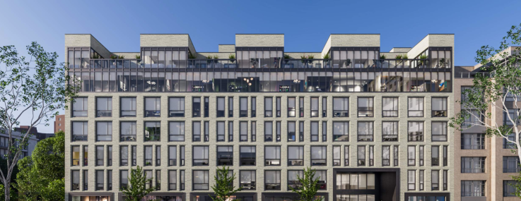 A rendering forChess Builders' planned multifamily project at 218 Front Street in Brooklyn. 