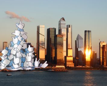 Illustration of Facebook likes and Hudson Yards