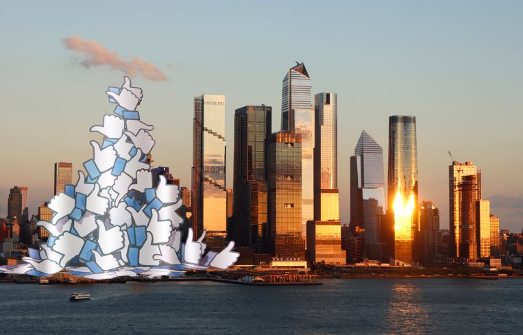 Illustration of Facebook likes and Hudson Yards