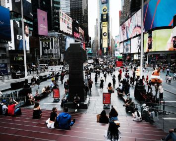 People spend an evening in Times Square on Sept. 14, 2021 in New York City.