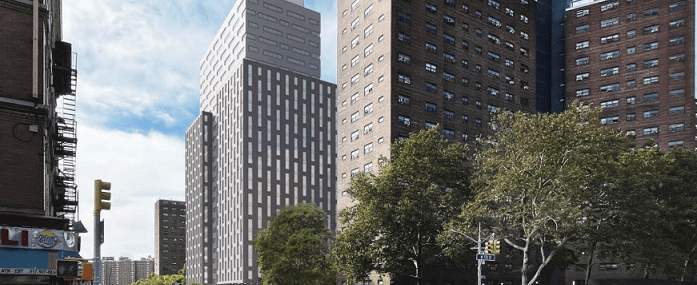 a rendering for Grid Group's mixed-use development planned for 1440 Amsterdam Avenue in West Harlem. 