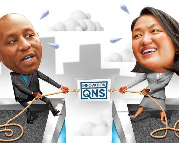 Queens Borough President Donovan Richards (left) and Councilmember Julie Won have been at odds over Innovation QNS.