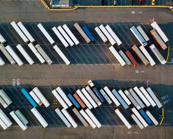 Intermodal train and trucking distribution yard in California.