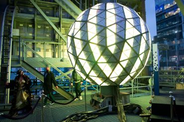Workers prepare the New Year's Eve ball drop in New York's Times Square on Dec. 30, 2021. 