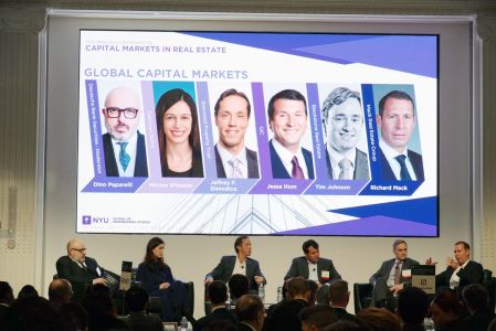 Panelists at the NYU Schack conference’s global capital markets panel held at the Pierre Hotel in Manhattan. 