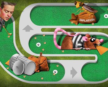 A broker playing minigolf with obstacles in the way.