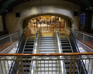 New York, N.Y.: Gates block the entrance to the construction of the new Long Island Railroad's Concourse and facilities at Grand Central in New York City on November 28, 2022 because additional time is required to complete all remaining work.