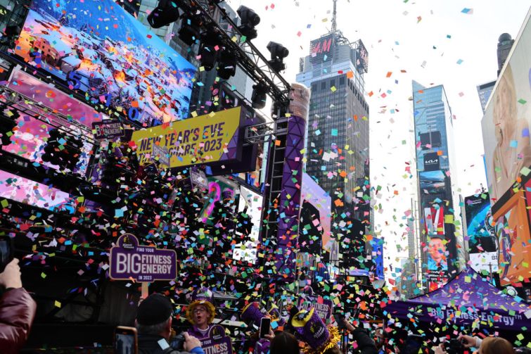 Times Square 2023 confetti test.