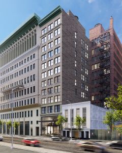 A rendering for the planned upgraded office building on 16 West 39th Street in Midtown Manhattan. 