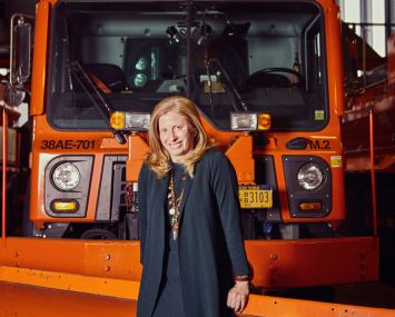 Jessica Tisch at the Sanitation Department's Spring Street salt shed and garage.