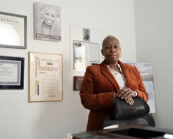 Alexis McSween in her office, 232 W. 139th St., New York.