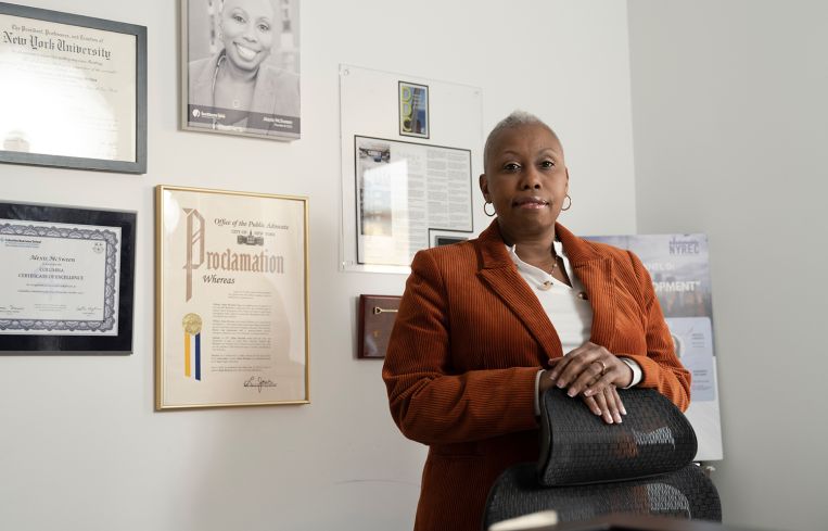 Alexis McSween in her office, 232 W. 139th St., New York.