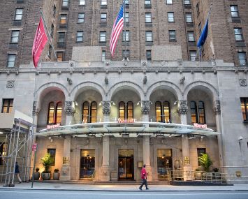 NEW YORK, NY - SEPTEMBER 19: A general view of the entrance to New York Marriott East Side on September 19, 2013 in New York City.